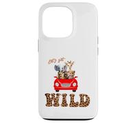 Cute Lets Get Wild Safari Zoo Animals Party Red Car Carcasa para iPhone 13 Pro