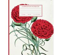 Cute Lined Notebook - Vintage Botanical of Red Carnation Blossom Flowers - 7.5 x 9.25 inches - 110-page journal - state flower: wide ruled composition book