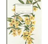 Cute Lined Notebook - Vintage Botanical of Yellow Jessamine Flowers - 7.5 x 9.25 inches - 110-page journal - state flower: wide ruled blank composition book