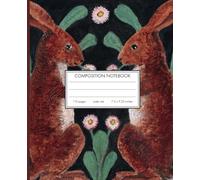 Cute Lined Notebook - Vintage Illustration Bunny Rabbits in the Garden - 7.5 x 9.25 inches - 110-page journal - cottagecore: wide ruled blank composition book