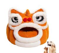 Cute Lion Head Pet Beds for Cats, Lion Dance Lion Cats Bed, Winter Warm Plush Pets Nest Puppy Houses with Removable Cushion, Indoor Use Soft Cozy Plush Cat House (Brown,L)