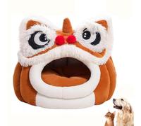 Cute Lion Head Pet Beds for Cats, Lion Dance Lion Cats Bed, Winter Warm Plush Pets Nest Puppy Houses with Removable Cushion, Indoor Use Soft Cozy Plush Cat House (Coffee,L)