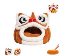 Cute Lion Lions Head Shape Pet Bed,Warm Lion's Head ldeal Pet Bed,Indoor Small Cat and Dog Pet House,Lion Dance Themed Semi Enclosed Cat Dog Bed,All Season Pet Nest (Coffee, L)