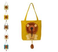Cute Lion-Shaped Pet Canvas Shoulder Bag, Cute Lion Shaped Dog Carrying Bag, Large Capacity Breathable Canvas Tote Bags (Yellow Small)
