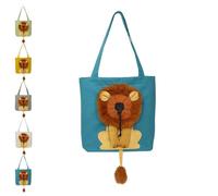 Cute Lion-Shaped Pet Canvas Shoulder Bag, Cute Lion Shaped Dog Carrying Bag, Large Capacity Breathable Canvas Tote Bags (Lake Blue Small)