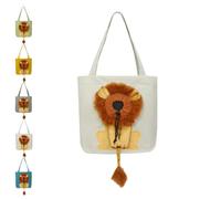 Cute Lion-Shaped Pet Canvas Shoulder Bag, Cute Lion Shaped Dog Carrying Bag, Large Capacity Breathable Canvas Tote Bags (Light Gray Large)