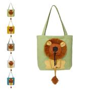 Cute Lion-Shaped Pet Canvas Shoulder Bag, Cute Lion Shaped Dog Carrying Bag, Large Capacity Breathable Canvas Tote Bags (Green Small)