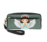 Cute Little Angel - Estuche de maquillaje pequeño, estuche de doble cara de piel sintética