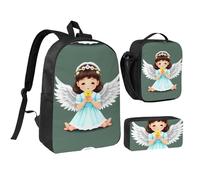 Cute Little Angel - Mochila de 17 pulgadas, bolsa de almuerzo, estuche para lápices, bonito estampado, tela Oxford duradera.