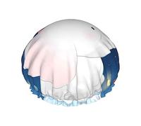 Cute Little Bunny Elephant Painting A Planet Pattern Gorro de ducha y gorro de baño para mujer, gorros de ducha impermeables de gran tamaño reversibles grandes diseñados para todas las longitudes de