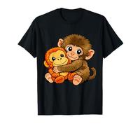 Cute Little Monkey Punch Baby Macaque Sosteniendo Peluche Juguete Camiseta