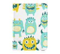 Cute Little Monsters - Cartera ligera de piel para pasaporte, color verde y amarillo
