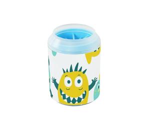 Cute Little Monsters - Taza limpiadora de pies de perro portátil verde y amarillo con cepillo de silicona suave para mascotas, kit de limpieza para gatos y perros