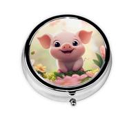 Cute Little Pig - Pastillero redondo de metal respetuoso con el medio ambiente, organizador de viaje con 3 compartimentos para el hogar, oficina, viajes, medicina