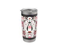 Cute Little Pink Salmon Penguin Retro 60s Geometry Pattern Vaso térmico de acero inoxidable de doble pared