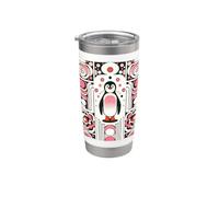 Cute Little Pink Salmon Penguin Retro 60s Geometry Pattern Vaso térmico de acero inoxidable de doble pared