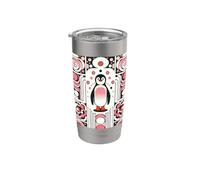 Cute Little Pink Salmon Penguin Retro 60s Geometry Pattern Vaso térmico de acero inoxidable de doble pared