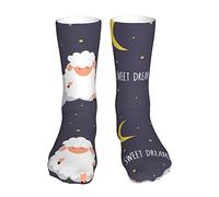 Cute Little Sheep on the Night Sky Sweet Dreams Novedad Calcetines divertidos Keep Warm Cute Athletic Crew Tube Calcetines para hombres Mujeres Regalo