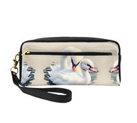Cute Little Swan - Neceser de maquillaje pequeño, estuche de doble cara de piel sintética