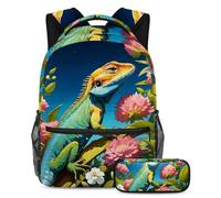 Cute Lizard and Flower Stay Ahead of The Trends, juego de 2 mochilas escolares con mochila de gran capacidad y estuche para lápices, multicolor, B:29.4x20x40cm P:19x7.5x3.8cm, Mochilas de día