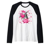 Cute Love Heart Pattern For Her Pink Valentines GNOME Camiseta Manga Raglan