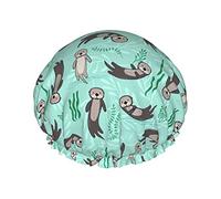 Cute Lovely Otters In The Sea Pattern Gorro de ducha Mujeres Reutilizables Gorros de pelo largo Gorro de ducha de baño de doble capa ajustable para mujeres Niños Adecuado para todas las longitudes