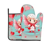 Cute Loving Boy - Juego de guantes de horno y alfombrilla de aislamiento térmico (2 piezas) - Herramientas de cocina para hornear y cocinar