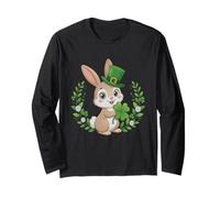 Cute Lucky Bunny with Clover St Patrick Shamrock Rabbit Manga Larga