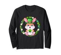 Cute Lucky Bunny with Clover St Patrick Shamrock Rabbit Manga Larga