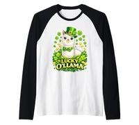 Cute Lucky Ollama St. Patrick's Day Llama Shamrock Camiseta Manga Raglan