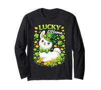 Cute Lucky Ollama St. Patrick's Day Llama Shamrock Manga Larga