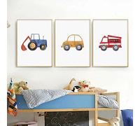 Cute Machine Boys Tractor Camión de bomberos Lienzo Pinturas Arte de la pared Imágenes Carteles de regalo e impresiones para la decoración de la habitación de los niños sin marco-30x40cmx3