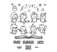 Cute Magical Cats Believe in Yourself Happy Ever After Reading Rocks - Sello transparente de silicona transparente para hacer tarjetas y álbumes de recortes hechos a mano
