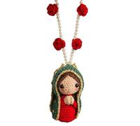 Cute Mary Statue Car Interior Decoration, Handmade Crochet Car Rearview, Elegant Religious Figurines Hanging Decor, Spiritual Blessing Gift for Family, Friends (A)