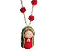 Cute Mary Statue Car Interior Decoration, Handmade Crochet Car Rearview, Elegant Religious Figurines Hanging Decor, Spiritual Blessing Gift for Family, Friends (E)