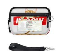 Cute Meow Cat Mini - Estuche para tarjetas con cremallera para mujeres y hombres, con ventana de identificación, lindo gato maullido, portátil, ligero, pequeño monedero con cremallera, organizador de