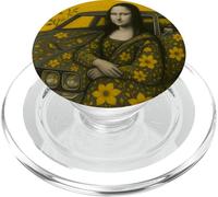 Cute Mona Lisa with Flowers & Birds Illustration Graphic PopSockets PopGrip para MagSafe