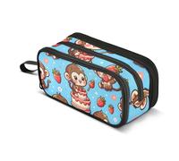 Cute Monkey in Various Poses - Estuche para lápices de gran capacidad para niños y niñas, 3 compartimentos, organizador de papelería, estuche para escuela, oficina, trabajo, Bonito mono en varias