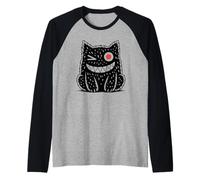 Cute Monster Cat Dark Spooky Gothic Creepy Unique Feline Camiseta Manga Raglan