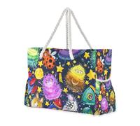 Cute Monsters - Bolsa portátil portátil de dibujos animados de alienígenas espaciales con bolsillos laterales, bolsa de viaje para fin de semana, piscina, gimnasio, comestibles y viajes