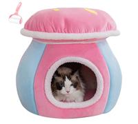 Cute Mushroom Cat House,Mushroom Shape Semi Enclosed Cat Nest,Winter Warm Soft Plush Pet Cave Bed for Puppy Indoor Living Room Bedroom Balcony Apartment Home