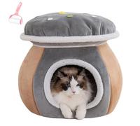 Cute Mushroom Cat House,Mushroom Shape Semi Enclosed Cat Nest,Winter Warm Soft Plush Pet Cave Bed for Puppy Indoor Living Room Bedroom Balcony Apartment Home