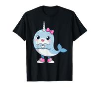 Cute Narwhal Coquette Bow Retro Narwhal Kids Girls Camiseta