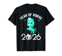 Cute New Year 2026 Fun Year of Horse Cyan- for Kids Girl Boy Camiseta
