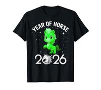 Cute New Year 2026 Fun Year of Horse Green- for Kid Girl Boy Camiseta