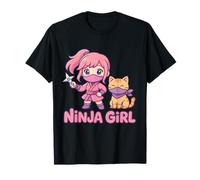 Cute Ninja Girl Kawaii Anime Japonés Rosa Cumpleaños Niños Camiseta
