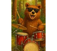 Cute Notebook for Kids - Funny Animal Musicians - Bear Plays the Drums - Lined Pages - 100 Pages - 6" x 9"