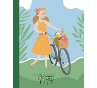 Cute Notebook for Women - Aesthetic Pastel Journal with Girl and Bicycle, College Ruled, Soft Matte Cover, 110 Pages, Small Cute Notebook for Writing, Gift Journal for Girls or Teens, 7.5 x 9.25 in
