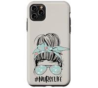 Cute Nurse Life Beige Funny Messy Bun Día de la Enfermera Semana de las Enfermeras Carcasa para iPhone 11 Pro Max