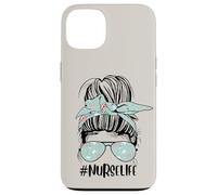 Cute Nurse Life Beige Funny Messy Bun Día de la Enfermera Semana de las Enfermeras Carcasa para iPhone 13